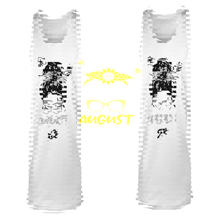 Womens August Girl Birthday Cute Messy Bun Bees Gifts Unisex Tank Top