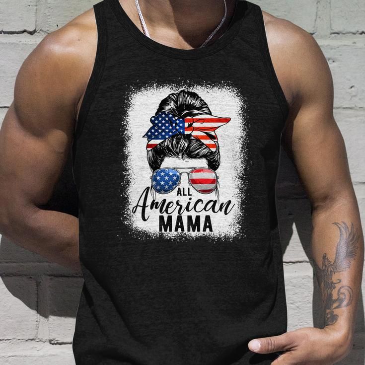 All American Mama Proud Mom Messy Bun Patriotic 4Th Of July Unisex Tank Top Gifts for Him
