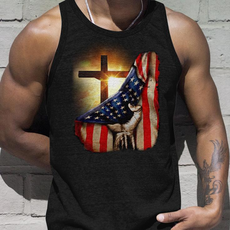 American Christian Cross Patriotic Flag Unisex Tank Top Gifts for Him