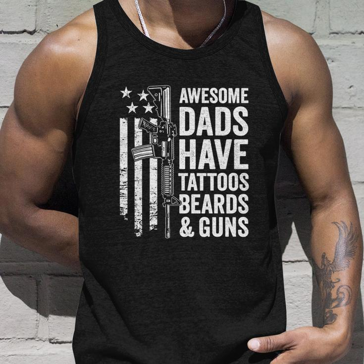 Awesome Dads Have Tattoos Beards Guns Fathers Day Unisex Tank Top Gifts for Him
