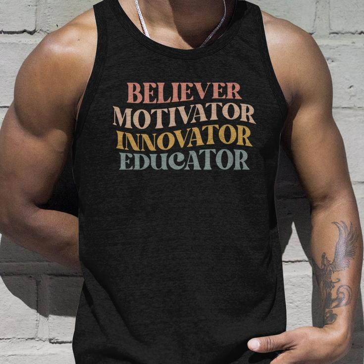 Believer Motivator Innovator Educator Retro Sarcasm Design Gift Unisex Tank Top Gifts for Him