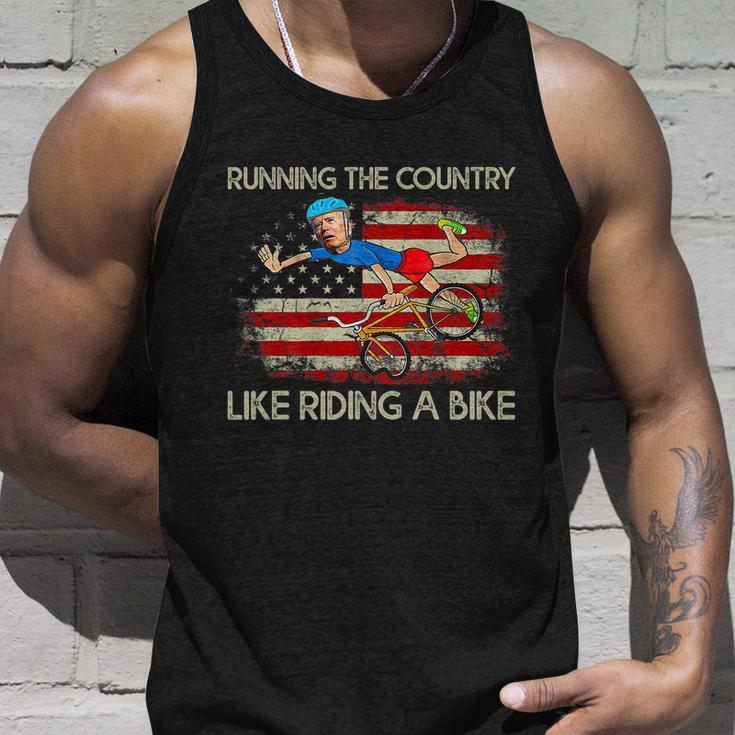 Biden Falls Off Bike Joe Biden Falling Off His Bicycle America Flag Unisex Tank Top Gifts for Him