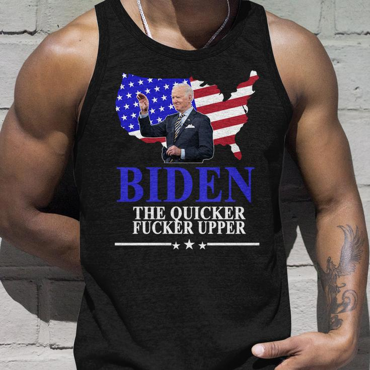 Biden The Quicker Fucker Upper American Flag Design Unisex Tank Top Gifts for Him
