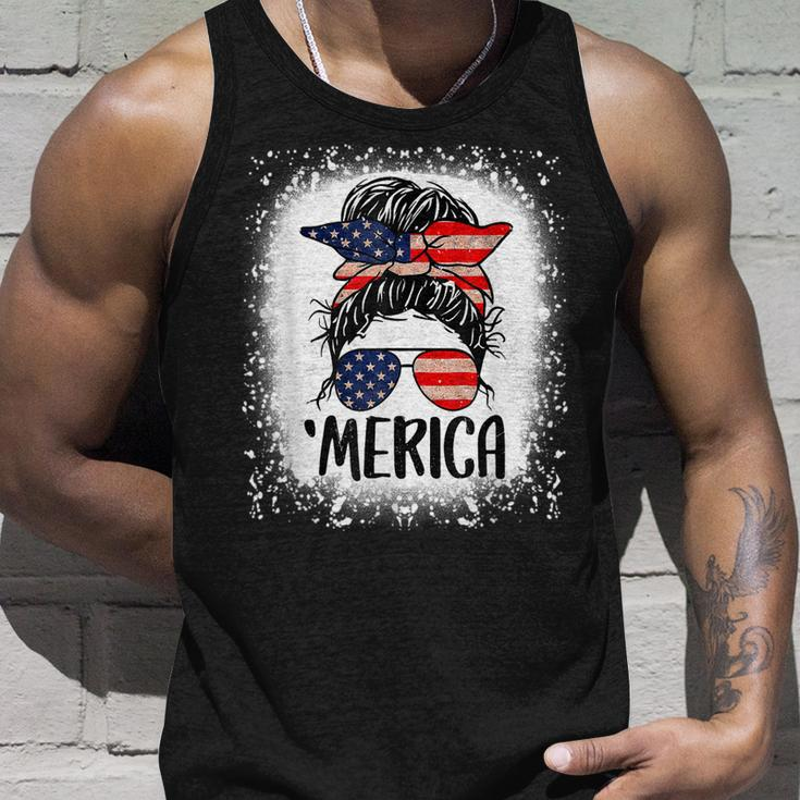 Bleached Merica 4Th Of July Girl Sunglasses Messy Bun Unisex Tank Top Gifts for Him