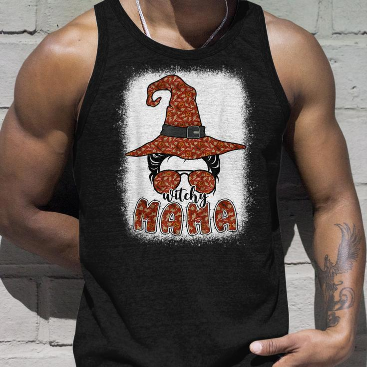 Bleached Witchy Mama Halloween Messy Bun Witch Mom Spooky Unisex Tank Top Gifts for Him