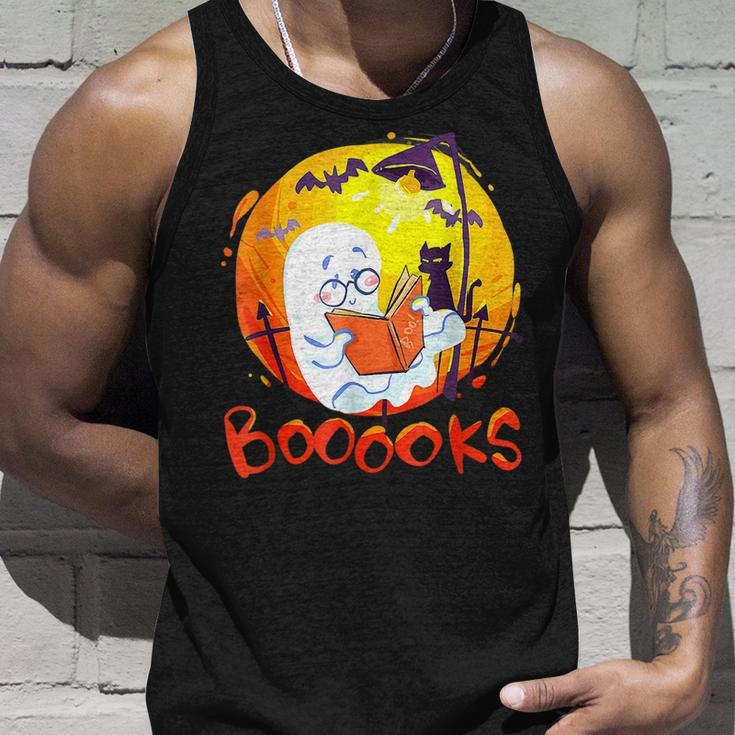 Booooks Ghost Funny Halloween Teacher Book Library Reading Unisex Tank Top Gifts for Him