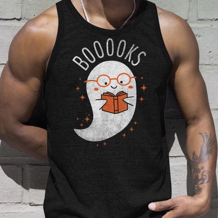 Booooks Ghost Funny Halloween Teacher Book Library Reading V3 Men Women Tank Top Graphic Print Unisex Gifts for Him