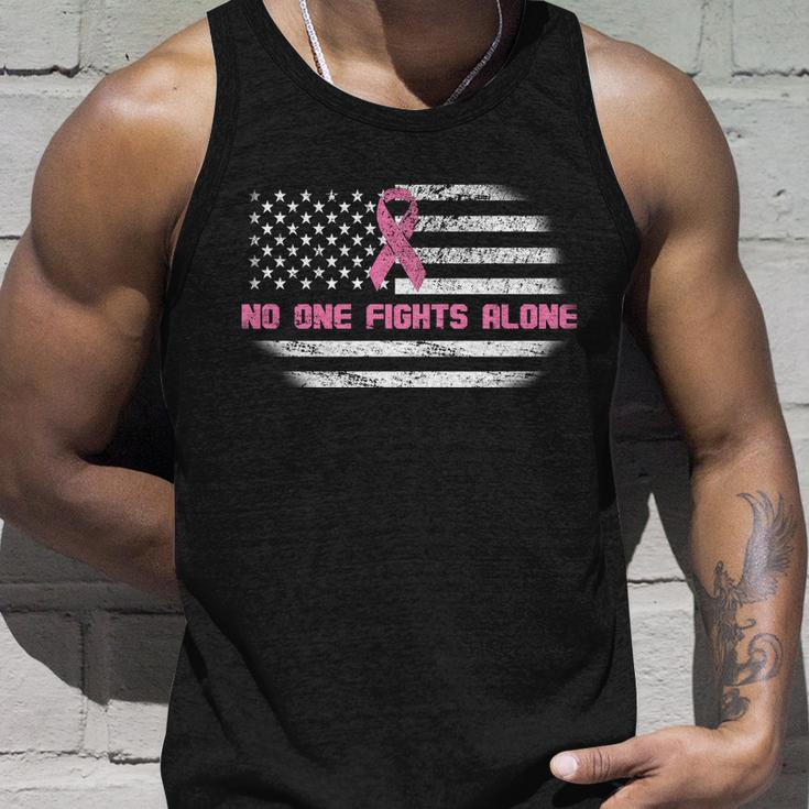Breast Cancer Flag No One Fights Alone Tshirt Unisex Tank Top Gifts for Him
