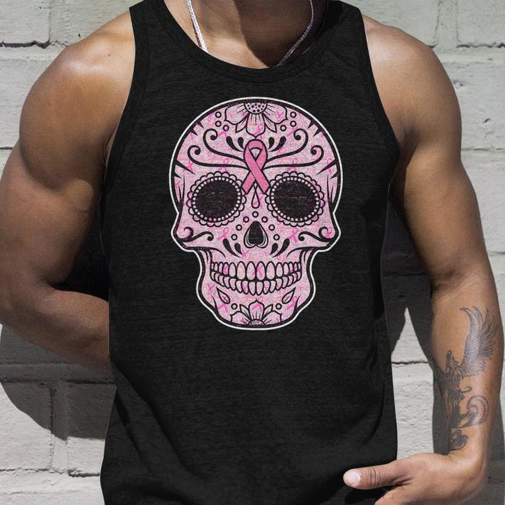 Breast Cancer Sugar Skull Day Of The Dead Dia De Los Muertos Unisex Tank Top Gifts for Him