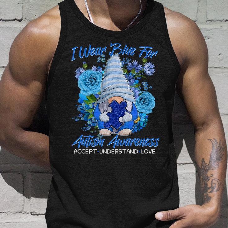 Cool I Wear Blue For Autism Awareness Accept Understand Love Flower Gnome V2 Unisex Tank Top Gifts for Him