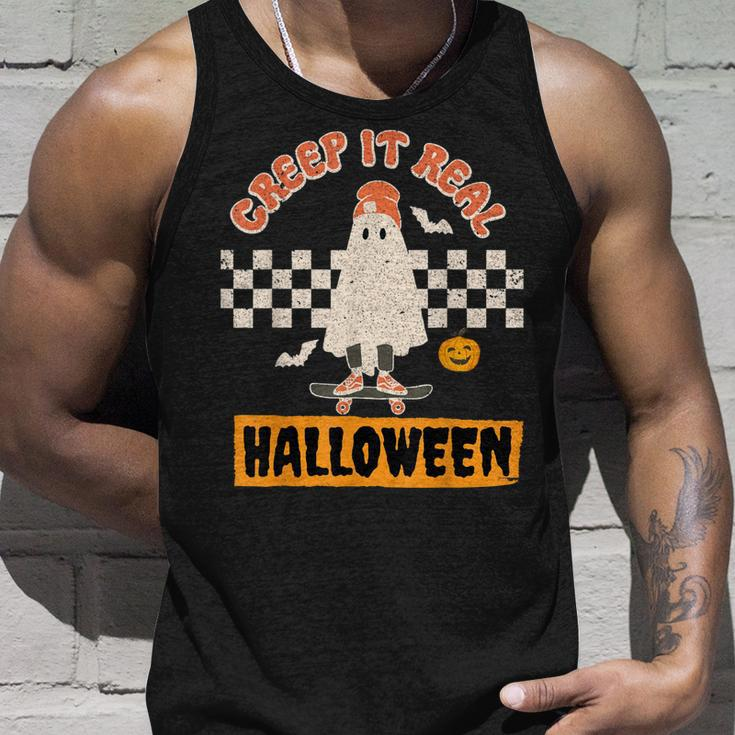 Creep It Real Retro Halloween Funny Ghost Skateboarding Unisex Tank Top Gifts for Him