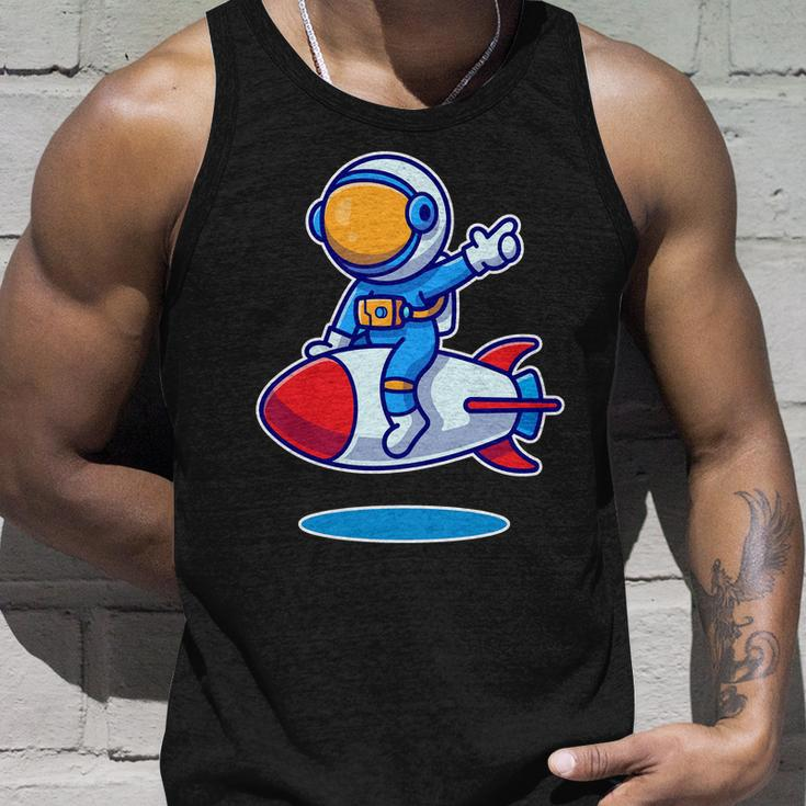 Cute Astronaut On Rocket Cartoon Unisex Tank Top Gifts for Him