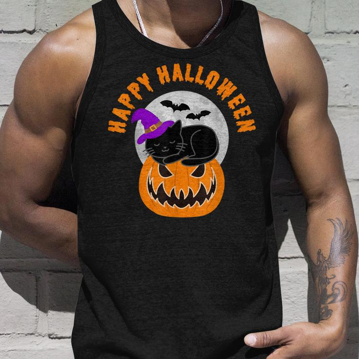 Cute Black Cat Witch Scary Pumpkin Happy Halloween Unisex Tank Top Gifts for Him