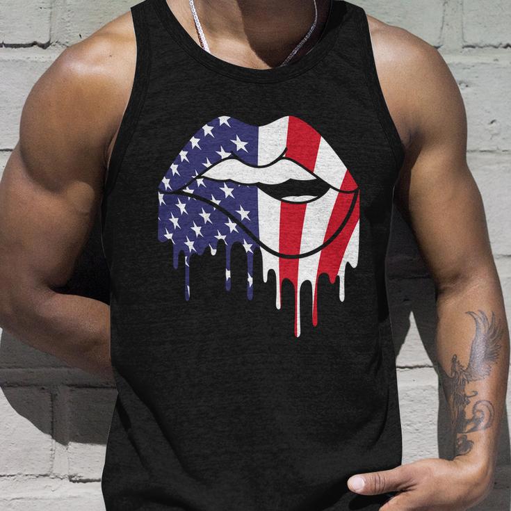 Cute Dripping Lips 4Th Of July Usa Flag Graphic Plus Size Unisex Tank Top Gifts for Him