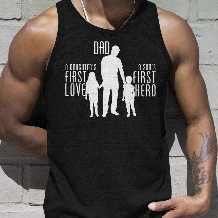 Dad A Sons First Hero Daughters First Love Tshirt Unisex Tank Top Gifts for Him