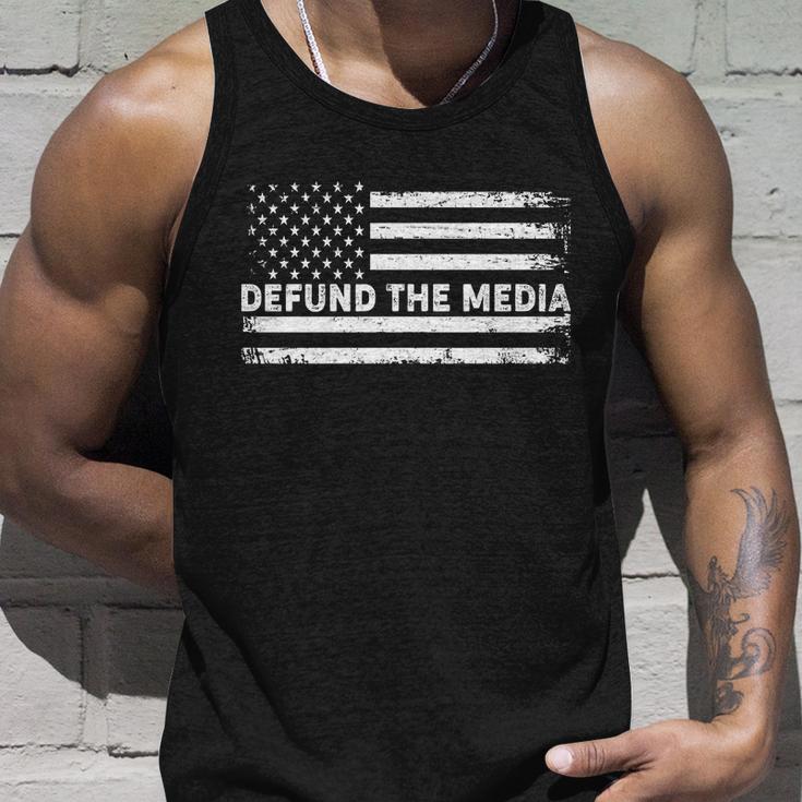 Distressed Defund The Media American Flag Tshirt Unisex Tank Top Gifts for Him