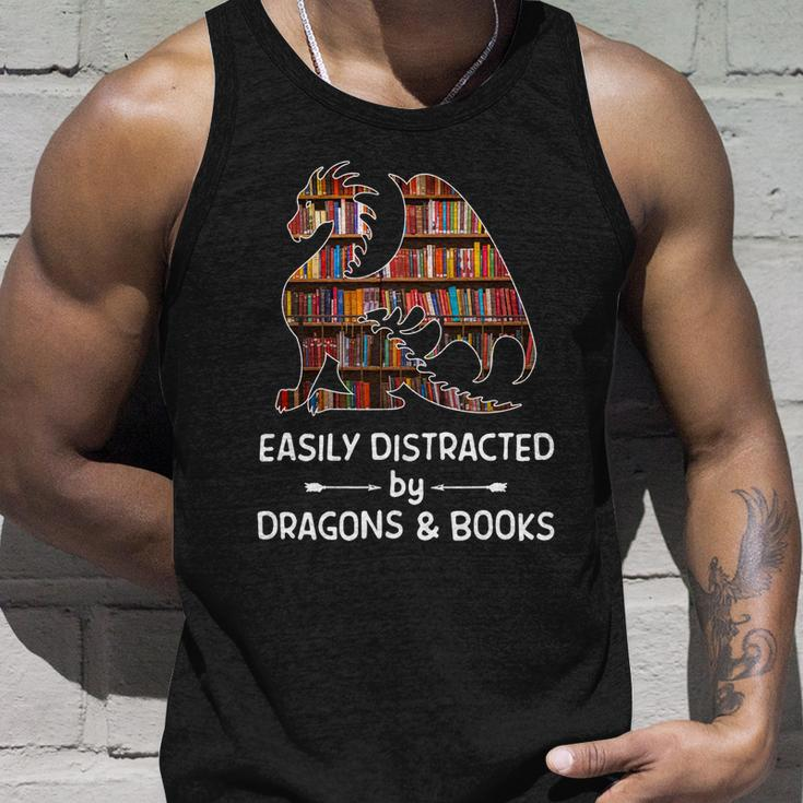 Easily Distracted By Dragon And Books Nerds Meaningful Gift Unisex Tank Top Gifts for Him