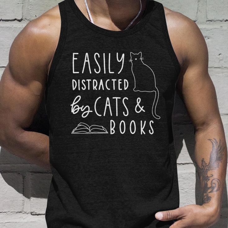 Easily Distracted Cats And Books Funny Gift For Cat Lovers Gift Unisex Tank Top Gifts for Him