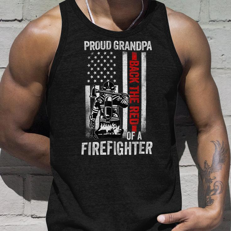 Firefighter Proud Grandpa Of A Firefighter Back The Red American Flag Unisex Tank Top Gifts for Him