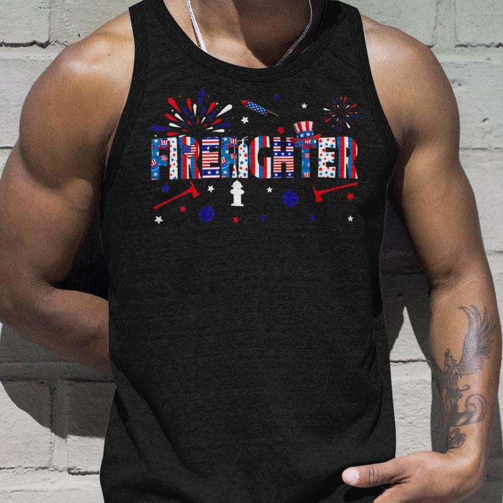 Firefighter Retro American Flag Firefighter Jobs 4Th Of July Fathers Day V2 Unisex Tank Top Gifts for Him