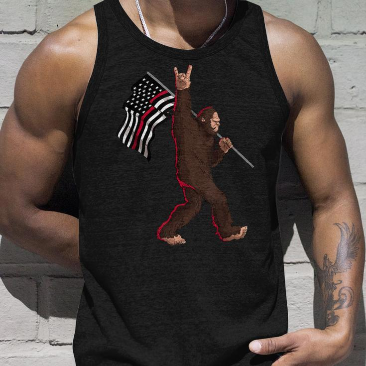 Firefighter Thin Red Line Firefighter Flag Bigfoot Rock And Roll Unisex Tank Top Gifts for Him