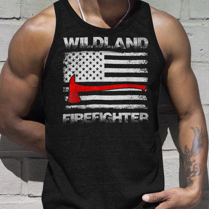 Firefighter Thin Red Line Wildland Firefighter American Flag Axe Fire_ V3 Unisex Tank Top Gifts for Him