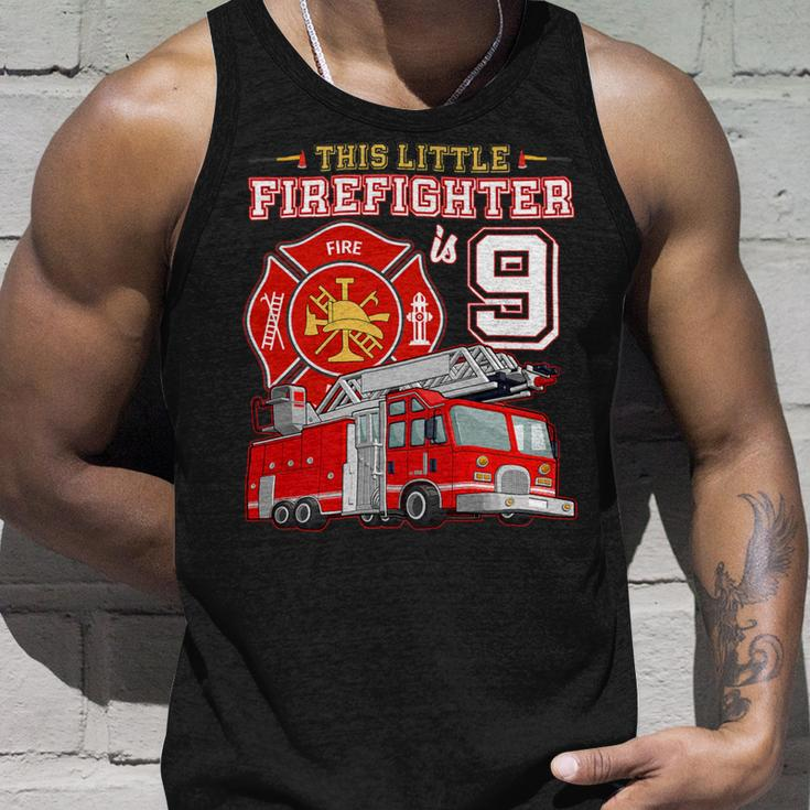 Firefighter This Little Firefighter Is 9 Years Old 9Th Birthday Kid Boy Unisex Tank Top Gifts for Him