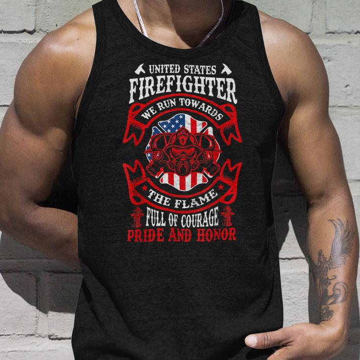 Firefighter United States Firefighter We Run Towards The Flames Firemen _ V2 Unisex Tank Top Gifts for Him
