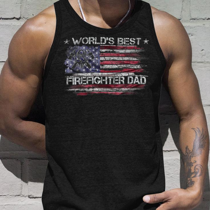 Firefighter Vintage Usa American Flag Worlds Best Firefighter Dad Funny Unisex Tank Top Gifts for Him