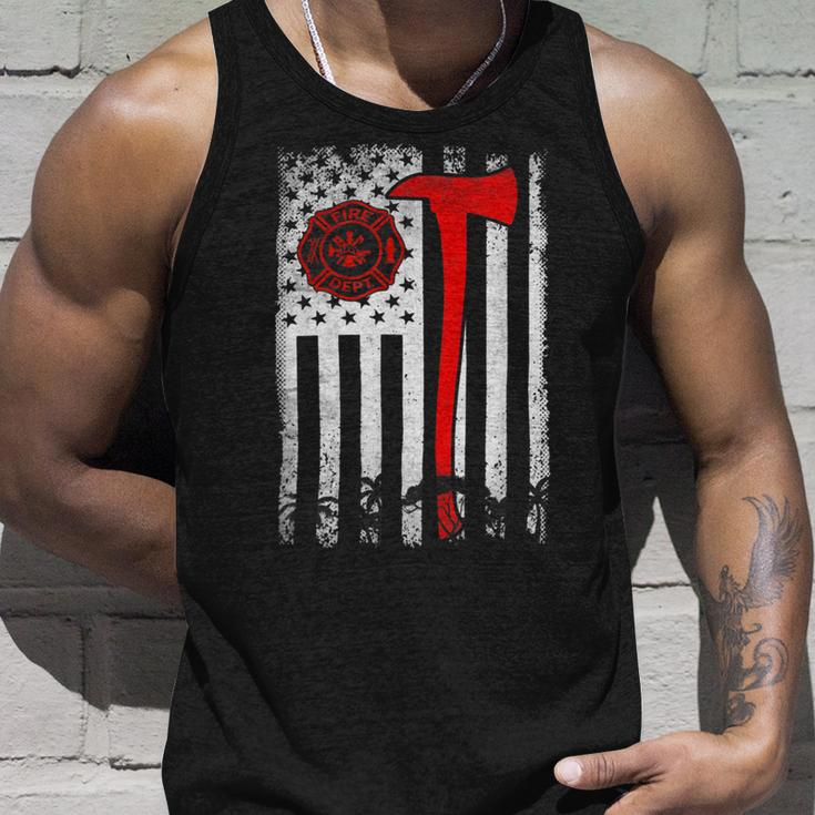 Firefighter Wildland Firefighter Axe American Flag Thin Red Line Fir Unisex Tank Top Gifts for Him