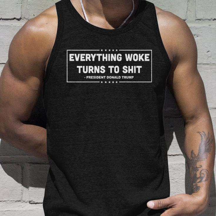 Funny Anti Biden Everything Woke Turns To Shit Funny Trump Quote Unisex Tank Top Gifts for Him