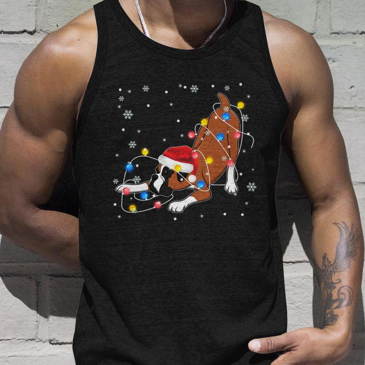 Funny Boxer Santa Hat Christmas Lights Xmas Dog Lover Owner Gift Unisex Tank Top Gifts for Him