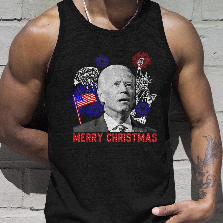 Funny Joe Biden Happy Christmas In July Usa Flag V3 Unisex Tank Top Gifts for Him