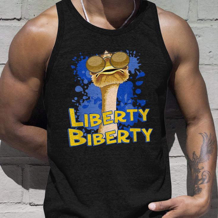 Funny Liberty Biberty Ostrich Sunglasses Humor Blue Unisex Tank Top Gifts for Him