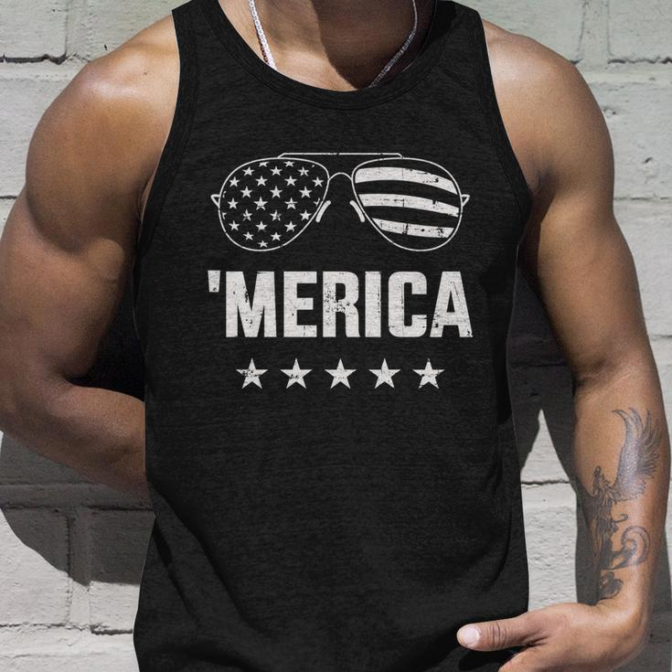 Funny Merica With Sunglasses And Flag For 4Th Of July Unisex Tank Top Gifts for Him