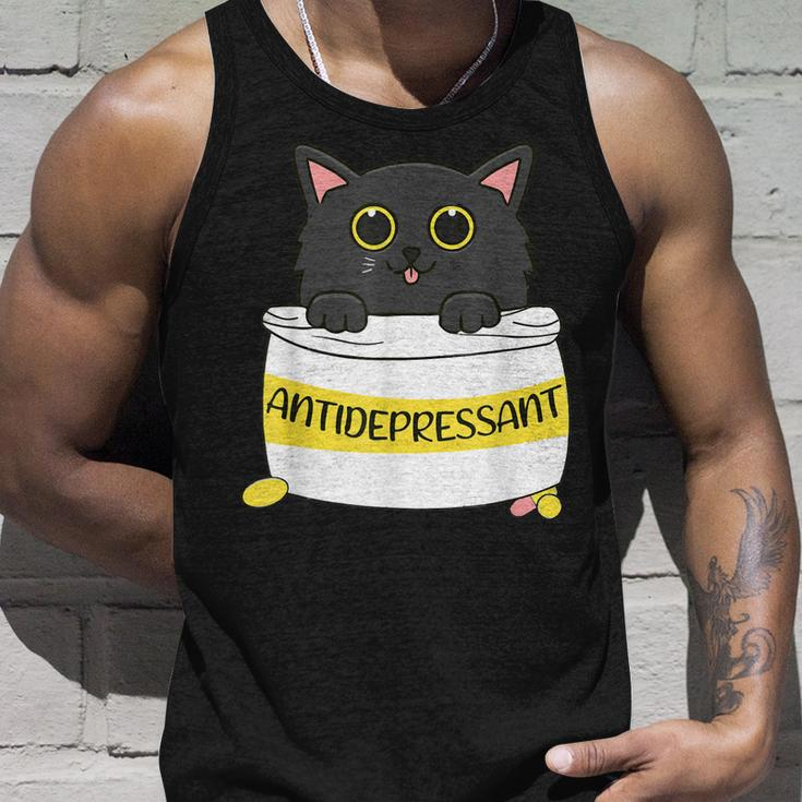 Fur Antidepressant Cute Black Cat Illustration Pet Lover Unisex Tank Top Gifts for Him