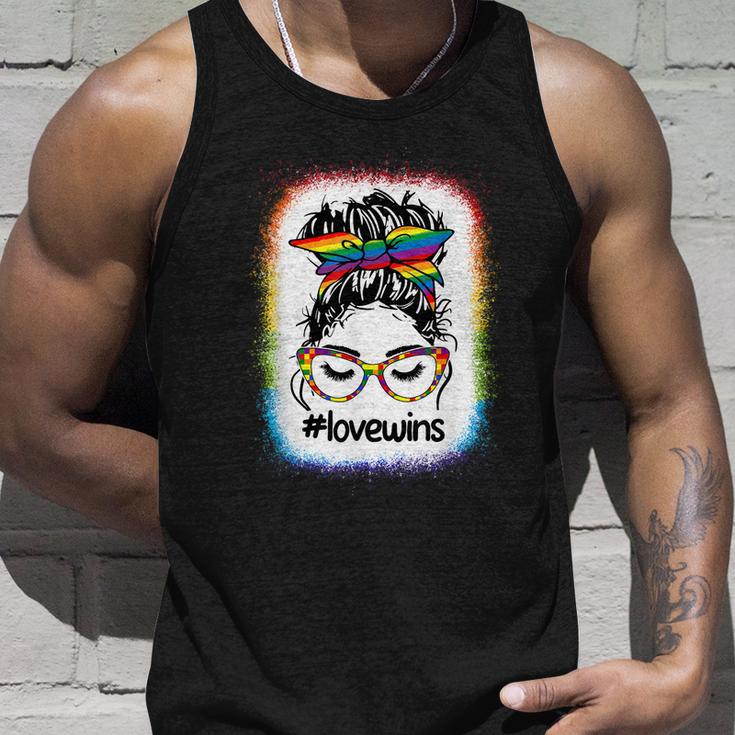 Gay Pride Messy Bun Rainbow Love Wins Lgbt Lgbtq Lesbian Unisex Tank Top Gifts for Him