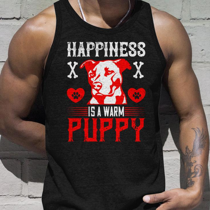 Happiness Is A Warm Puppy Cute Dog Pitbull Dad Unisex Tank Top Gifts for Him