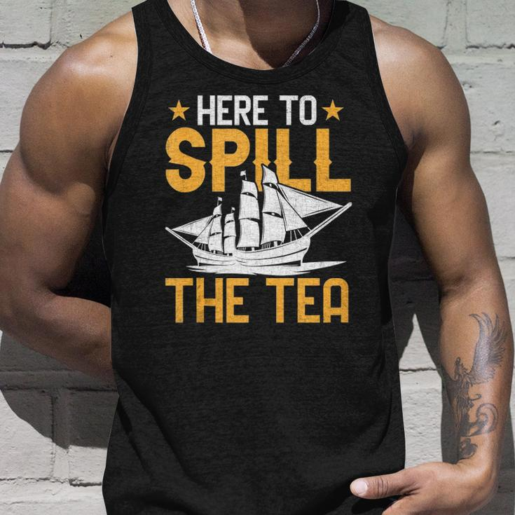Here To Spill The Tea Usa Independence 4Th Of July Graphic Unisex Tank Top Gifts for Him