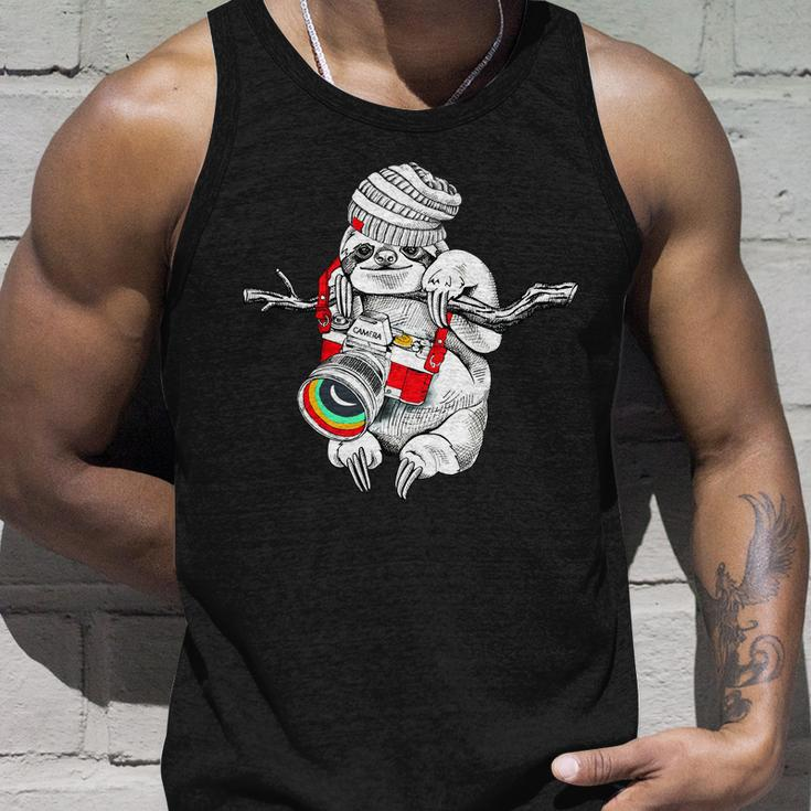 Hipster Sloth With Retro Camera Unisex Tank Top Gifts for Him