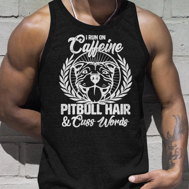 I Run On Caffeine Pitbull Hair And Cuss Words Unisex Tank Top Gifts for Him