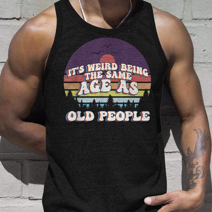 Its Weird Being The Same Age As Old People Retro Sunset Men Women Tank Top Graphic Print Unisex Gifts for Him