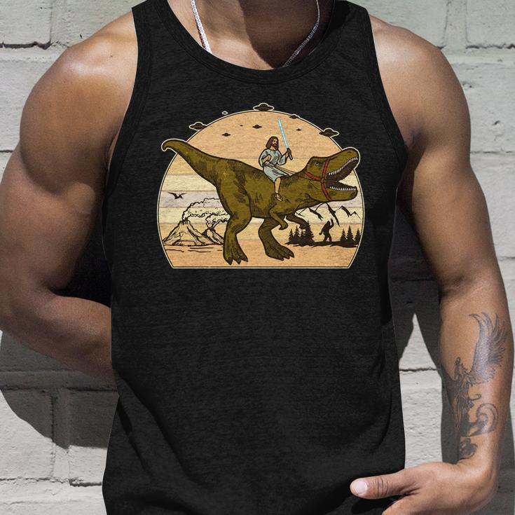 Jesus Riding T-Rex Dinosaur Funny Vintage Unisex Tank Top Gifts for Him