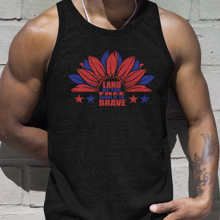 Land Of The Free Because Of The Brave Sunflower American Flag 4Th Of July Unisex Tank Top Gifts for Him