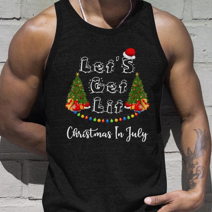 Lets Get Lit Christmas In July Christmas Tree Fleece Blanket Gift Unisex Tank Top Gifts for Him