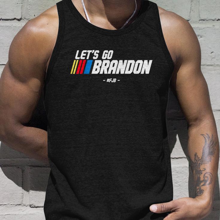 Lets Go Brandon Racing Car Us Flag Funny Gift Idea News S Unisex Tank Top Gifts for Him