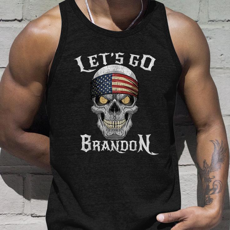 Lets Go Brandon Skull Head American Flag Conservative Tshirt Unisex Tank Top Gifts for Him