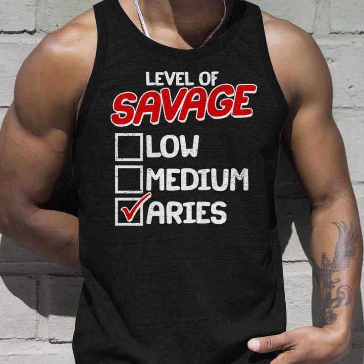 Level Of Savage Low Medium Aries Zodiac Birthday Unisex Tank Top Gifts for Him