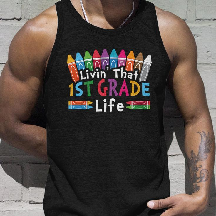 Livin That 1St Grade Life Cray On Back To School First Day Of School Unisex Tank Top Gifts for Him