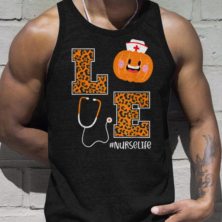 Love Nurse Life Pumpkin Leopard Fall Halloween Nurses Unisex Tank Top Gifts for Him